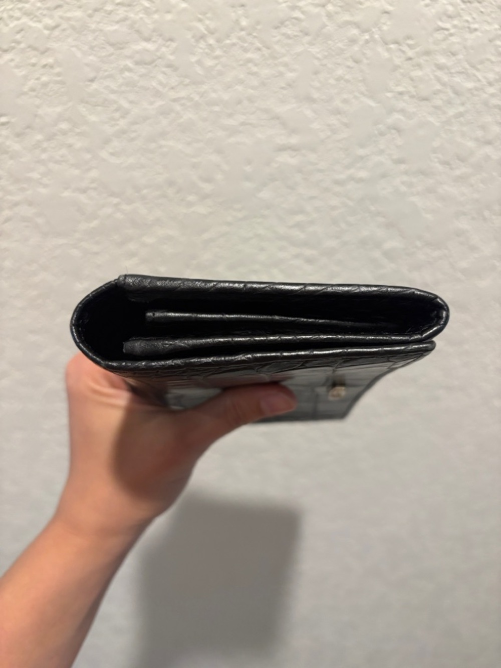 Longchamp Black Leather Croc Leather Embossed Long Snap Wallet - Picture 6 of 12